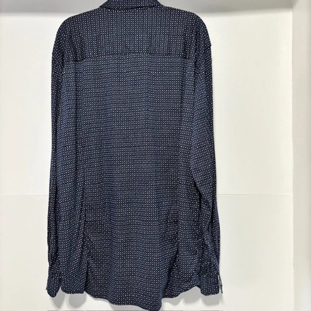 Buttercloth Navy White Diamond Check Long Sleeve Button Shirt 3XL Flip Cuff Prep - Picture 3 of 9